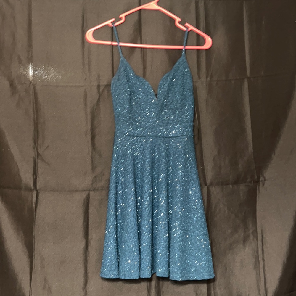 sparkly dark green mini adjustable strapped dress